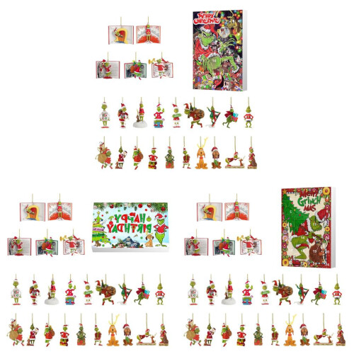 (Style D)Grinch Weihnachten Countdown Box mit Baumbehang für Weihnachtsgeschenke Feier 1