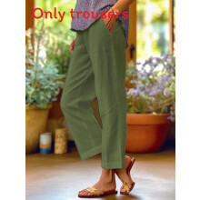 (Olive,4XL)Minimalistische lockere Passform Damen Leinen Baumwolle Hose einfarbig zum Tragen Freizeit