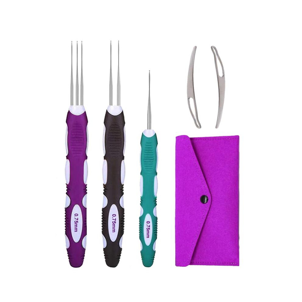 Jojomino Dreadlock Crochet Needle Tool,Hair Crochet Hooks With Ergonomic Handle, 3Pcs Hair Braid 0.75Mm