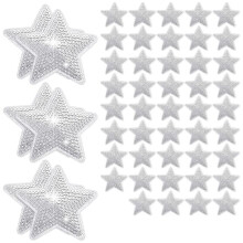 50 Pcs Star Sequins Sew Iron Applique Star Embroidered Patches Star Shape Repair Patch DIY (Silver)