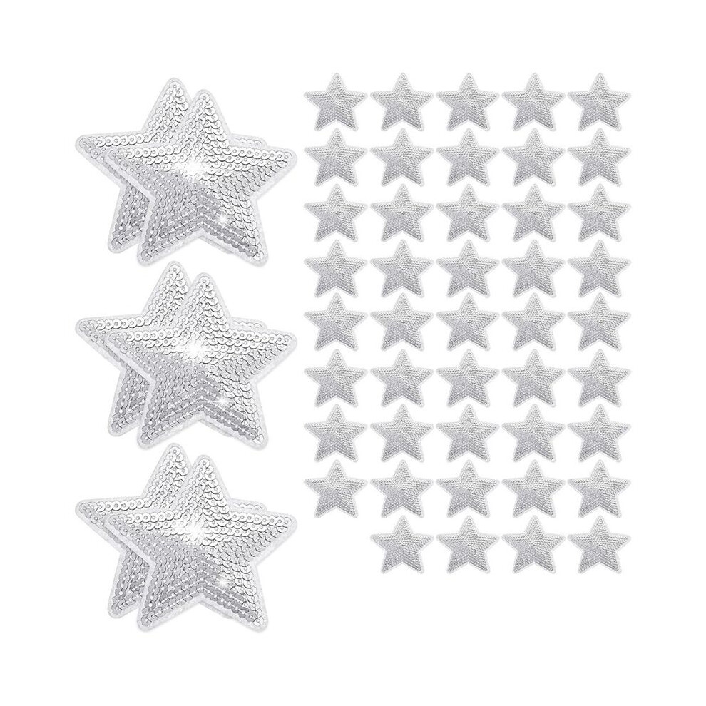 50 Pcs Star Sequins Sew Iron Applique Star Embroidered Patches Star Shape Repair Patch Diy (Silver) 6032964822644