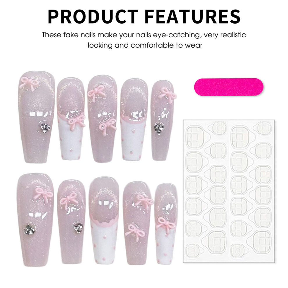 Dachuang Beauty (S) 10Pcs Pink False Nails With Bowknot, Women Manicure