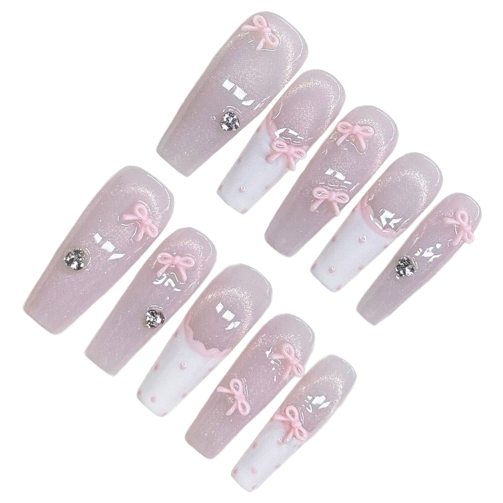 Dachuang Beauty (Xs) 10Pcs Pink False Nails With Bowknot, Women Manicure