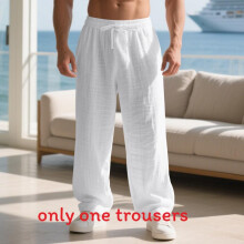 (White,M)Klassische Herren Leinen Freizeithose mit entspannter Passform und strapazierfähigem Material für Männer