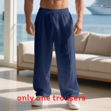 (Navy,M)Klassische Herren Leinen Freizeithose mit entspannter Passform und strapazierfähigem Material für Männer