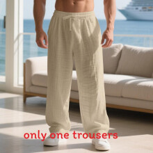 (Khaki, XXL) Linen Mens Classic Casual Trousers With Relaxed Fit And Durable For Men Material
