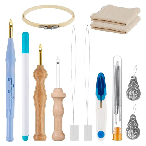 19 Piece Embroidery Needle Set, Adjustable Carpet Yarn Punch Needles for Beginners