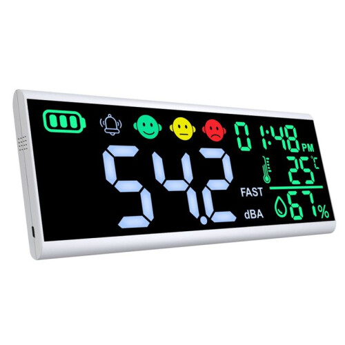 Decibelímetro 13 Polegadas 30-130dB Medidor de Nível de Som,  Display LCD Medidor de Som de Parede, Detector de Nível de Ruído