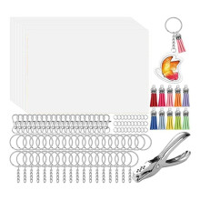 161 Shrinky Sheets Key Chain Set, Key Ring with Chain, Jump Ring, Hole Punch for Kids, Translucent