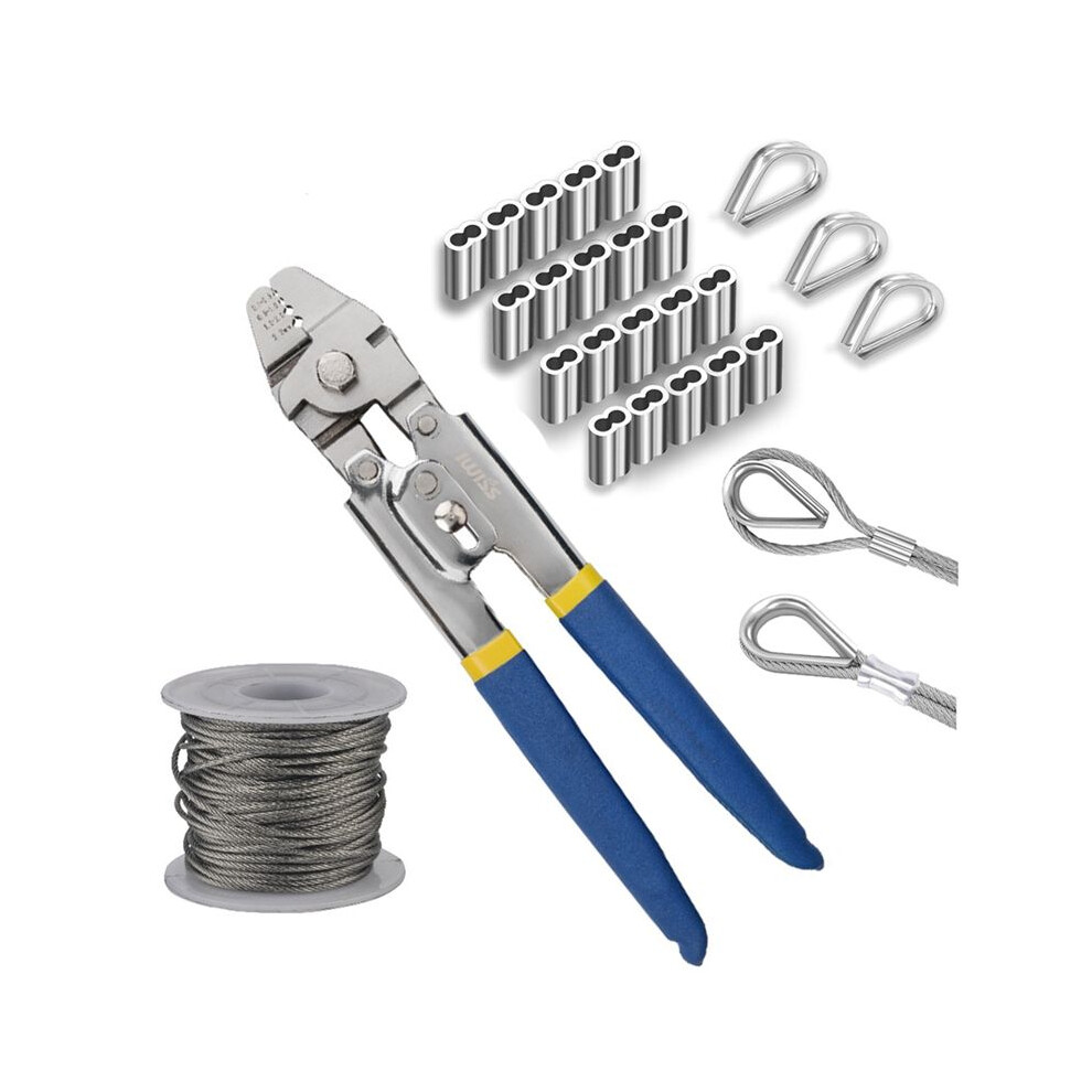 Iwiss Wire Rope Crimping Tool,50Ft Wire Rope,Wire Crimping Tool Kit With 200Pcs Aluminum Crimping Loop Sleeve,Wire Rope 4711968652038