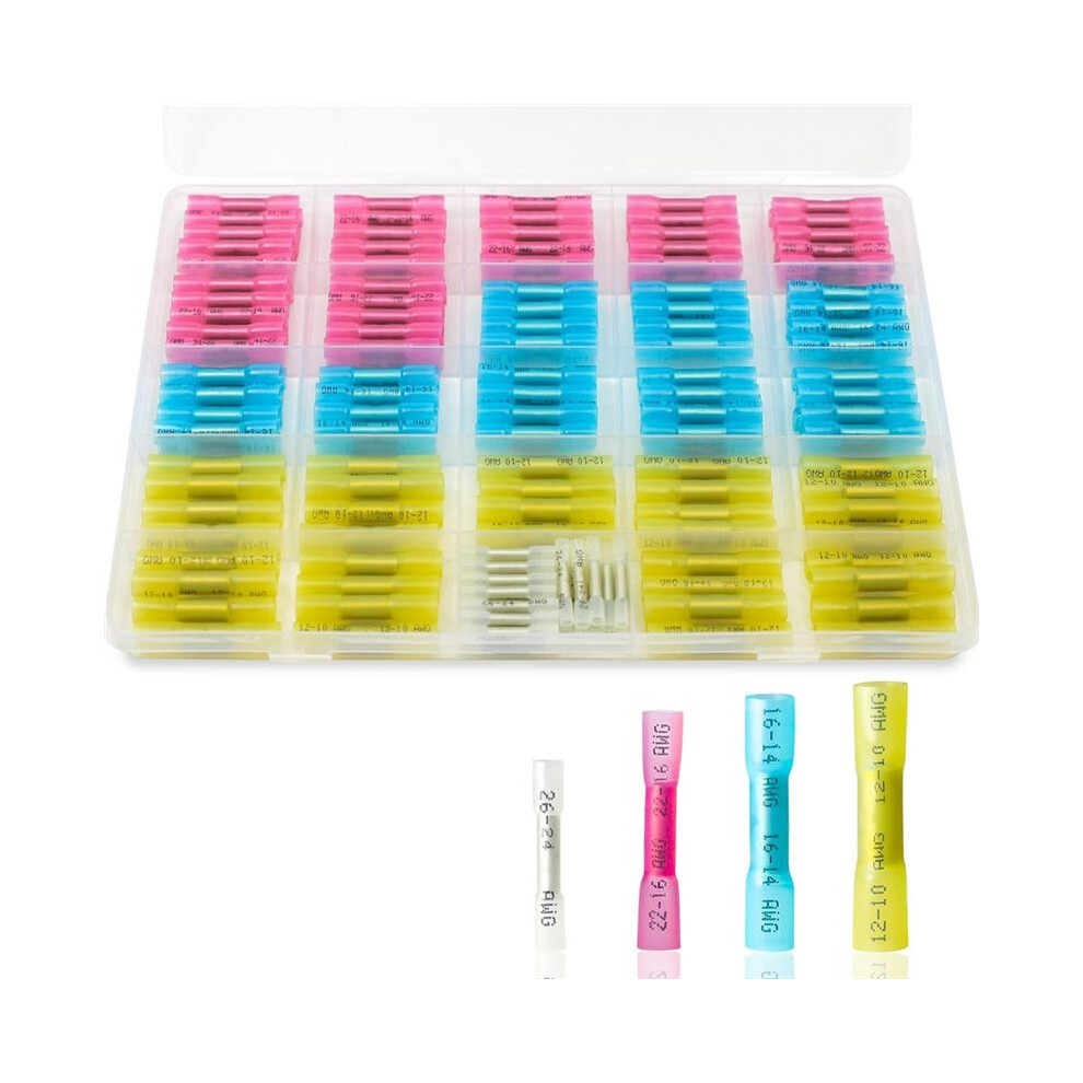 240Pcs Heat Shrink Butt Connectors Kit, Insulated Waterproof Heat Shrink Butt Connectors, Tinned Copper Butt Connectors 4711613406047