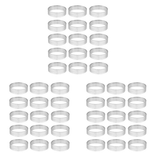 45 Pack Stainless Steel Tart Ring, Heat-Resistant Perforated Cake Mousse Ring, Round Ring Baking Doughnut Tools