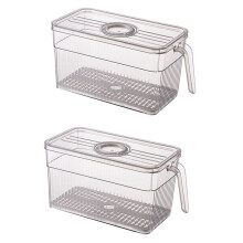 2X Refrigerator Storage Box Timekeeping Keep Fresh Food Organizer Box with Handle Transparent Material Photo Color