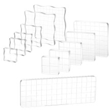 12Pcs Acrylic Stamp Block Clear Stamping Blocks Tools Set Assorted Sizes Stamp Blocks with Grid Lines for Crafts