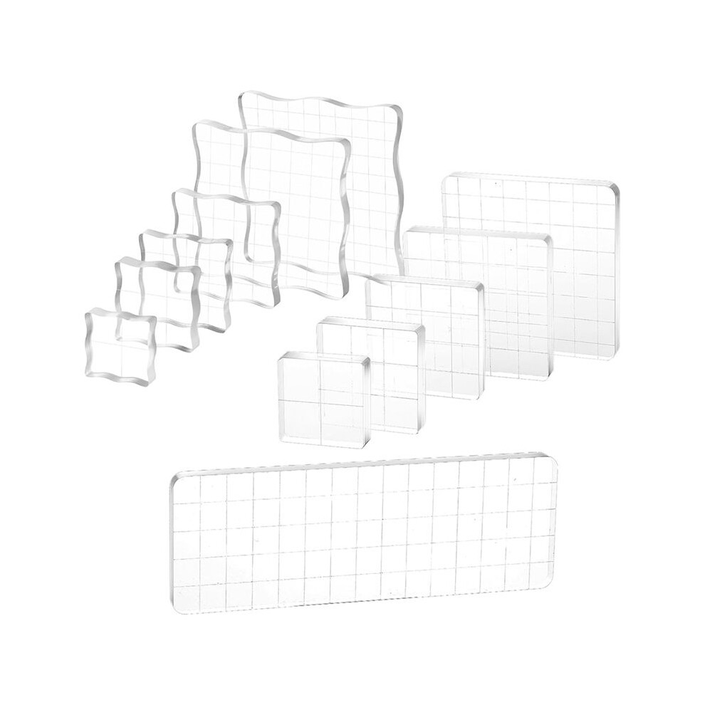 Jojomino 12Pcs Acrylic Stamp Block Clear Stamping Blocks Tools Set Assorted Sizes Stamp Blocks With Grid Lines For Crafts