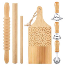 7-Piece Gnocchi Pasta Making Tools, Wooden Pasta Board with Ravioli Stamp and Rolling Pin Set, for Homemade Pasta