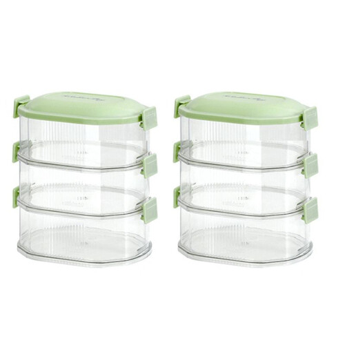 2X 3 Layer Food Storage Containers with Lid Plastic Removable Stackable Silicone Ring Leak Proof Air Tight Box 1