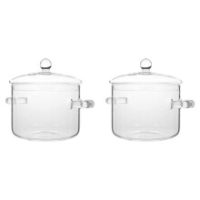 2X Glass Saucepan with Cover,Stovetop Cooking Pot with Lid and Handle Simmer Pot Clear Soup Pot High Borosilicate 1600ML