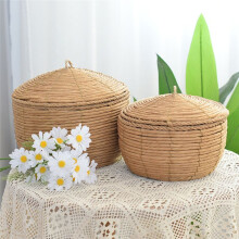 Schreibtisch-Rattan-Aufbewahrungskorb, Handgewebter Spielzeug-Aufbewahrungskorb, Haushalts-Strohkorb M
