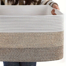 Cesta de Almacenamiento Tejida Extragrande, Cesta de Cuerda de Algodón para Sala de Estar, Lavandería, Juguetes - Marrón Degradado