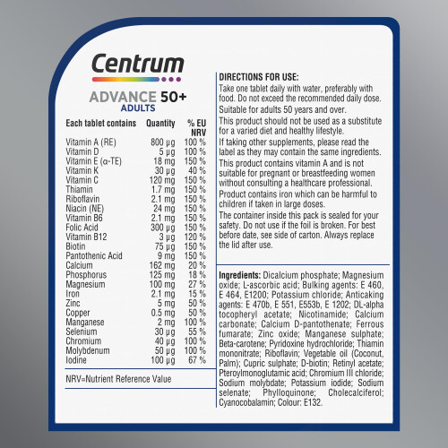 Centrum Centrum Advance 50+ Tablets Multivitamin & Mineral Supplements, with 2 2