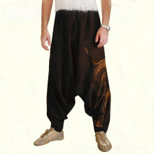 (Black, L) Summer Cotton Casual Pants With Print Design For Mens Hip Hop Style Comfort And