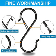 S Hooks with Safety Buckle 10PCS, Heavy Duty Metal for Organizing Kitchen, Closet, Garage