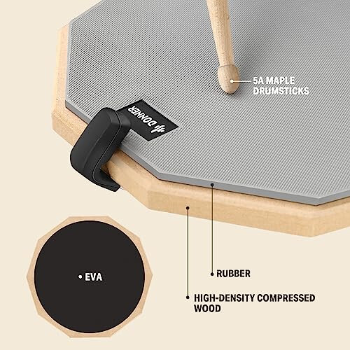 Donner Drum Practice Pad Kit, Double-Sided 12" Pad, Drumsticks, Adjustable 1