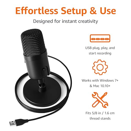 Amazon Basics Mini USB Condenser Microphone for Streaming, Gaming and 2