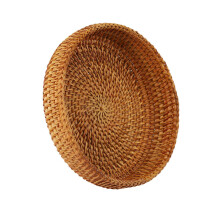 2X Handmade Autumn Rattan Weaving Round Storage Basket Fruit Dish Rattan Bread Basket for Kitchen Food Picnic Bread