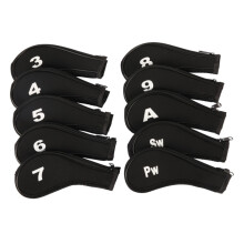 (Black)10 pièces couvre-chefs en fer pour clubs de golf avec fermeture éclair col long cadeau