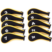 (Yellow)10 pièces couvre-chefs en fer pour clubs de golf avec fermeture éclair col long cadeau