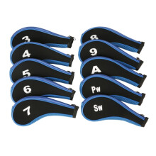 (Blue)10 pièces couvre-chefs en fer pour clubs de golf avec fermeture éclair col long cadeau