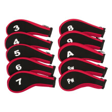 (Red)10 pièces couvre-chefs en fer pour clubs de golf avec fermeture éclair col long cadeau