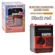 (Black Red)Electronic Atm Money Safe Piggy Bank With Passoword Gift For Kids Large Capacity