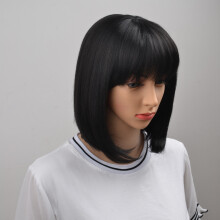 Peluca Corta Recta Natural de Bob Pelo Sintético Para Mujer 40Cm Resistente Al Calor Pelo Falso Para Mujer Con Flequillo Mapof Belleza Corto Liu