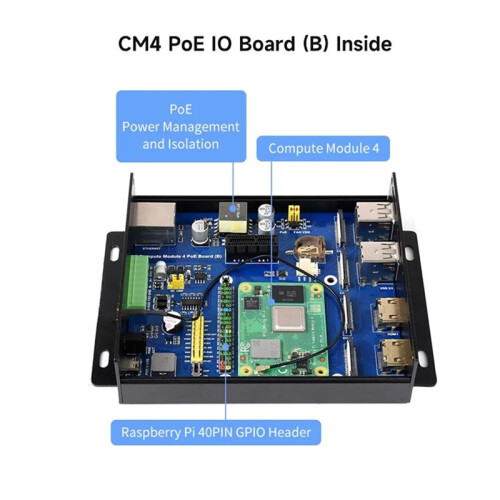 For Raspberry Pi Compute Module 4 PoE -Computer (Type B) Based ,with Metal Case Cooling Fan CM4 PoE IO Board EU Plug 2