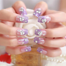 24Pcs Purple Bride 3D Rhinestone Fake Nails