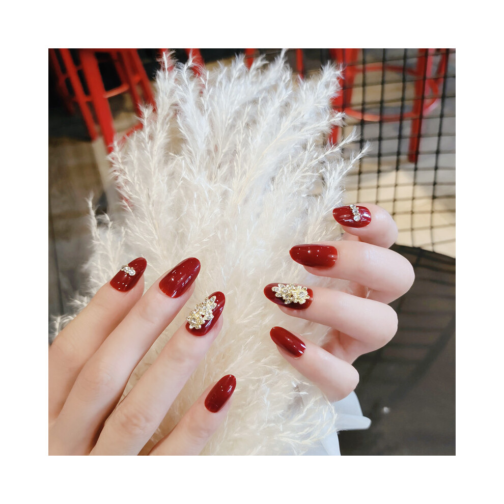 Dachuang Beauty 24Pcs Removable Red Wine Fake Nails For Manicure