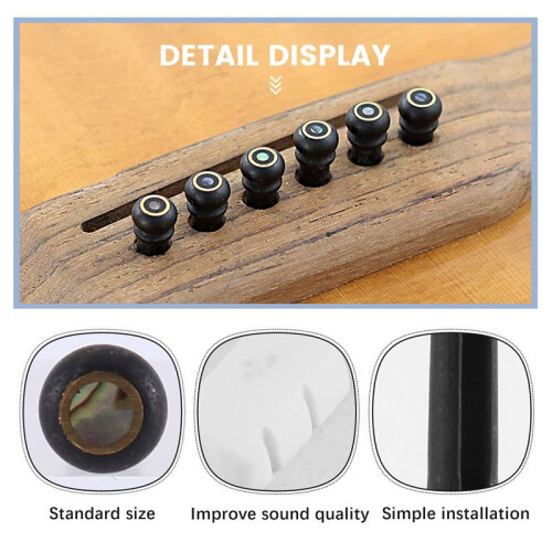 6 String Acoustic Guitar Bone Bridge Saddle and Nut and 6pcs Ebony Guitar Bridge Pins White+Black 1