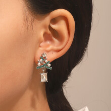 (02) Rhinestones Christmas Ear Studs Xmas Festive Theme Alloy Fashion Jewelry Birthday Gifts for Women Girls
