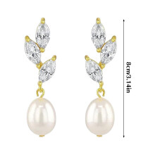 (Gold) Zircon Pearl Dangle Earrings, Stylish Gift
