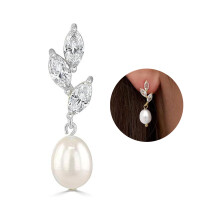 (Silver) Zircon Pearl Dangle Earrings, Stylish Gift for Women