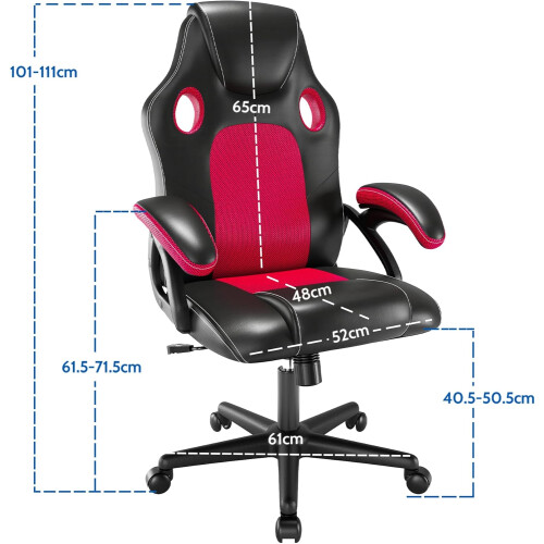 Ergonomic High Back Mesh Leather Gaming Chair Red 1