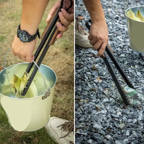 Multi-Functional BBQ Accessories, Thickened Stainless Steel Carbon Clip with Insulated Solid Wood Handle 1