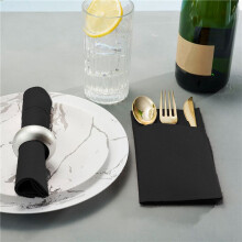 300PCS Disposable Dinner Napkins with Built-in Flatware Pocket,Prefolded Cloth Like Paper Napkins Black