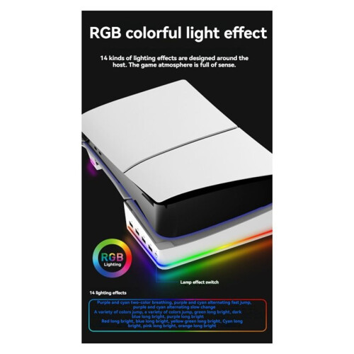 For PS5 Slim/Pro Stand with Light Modes, 4 USB Hubs - Enhanced Storage & Display White 2