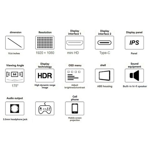 15,6 Inch Touchscreen LCD Draagbaar Type-C/MiniHDMI-Compatibel Interface IPS-Scherm voor Raspberry Pi 5, Mobiele Telefoon VK 2