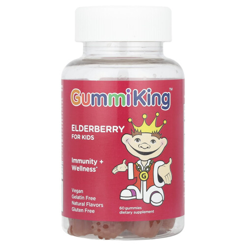 GummiKing, Elderberry pre Dete, Immunity + Wellness, Raspberry, 60 Gummies 1