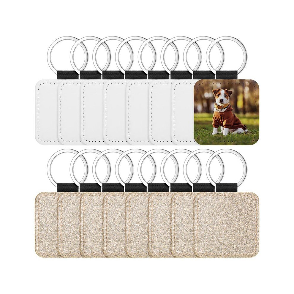 16 Pcs Sublimation Blanks Keychain Glitter Pu Leather Keychain Heat Transfer Keyring For Diy Crafts Making,Square 6133053055100